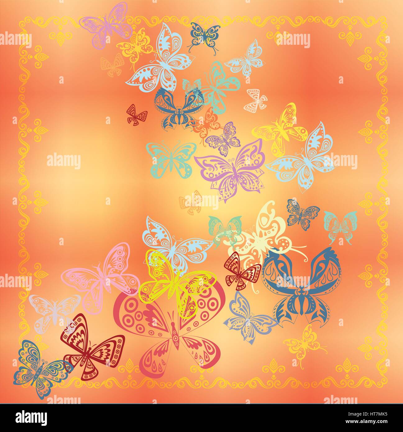 Butterfly set isolated on colorful orange background Stock Vector Image ...