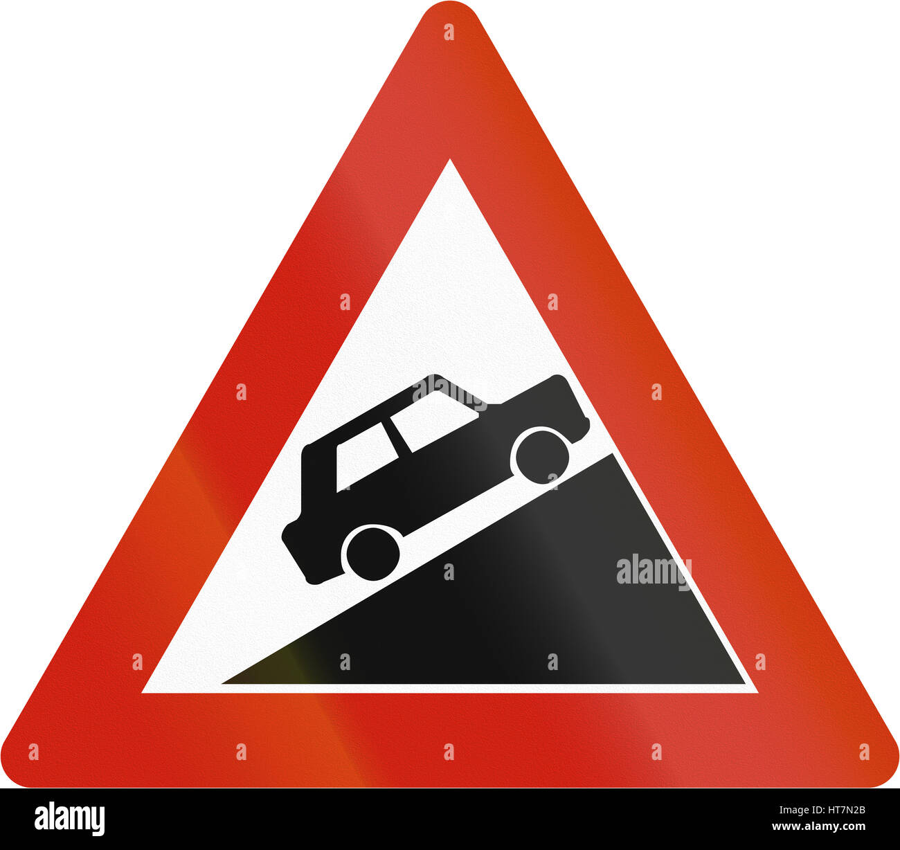 A warning Road sign,steep descent best displayed before a steep downgrade  that can be helpful to the drivers, isolated vector illustration