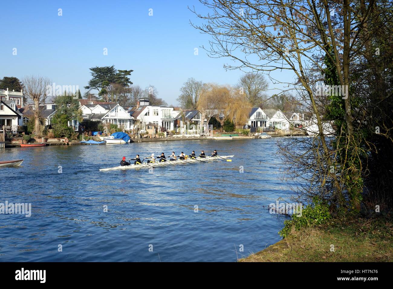 Residential houses by the River Thames at lower Sunbury Surrey UK Stock