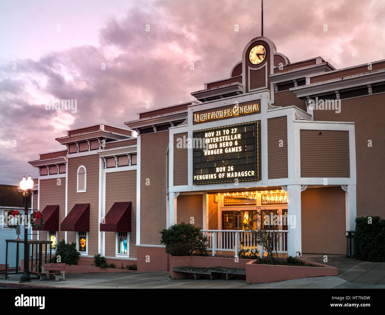 Charming old style cinema at sunset, in Main Street Pacific Grove Monterey California USA Stock Photo