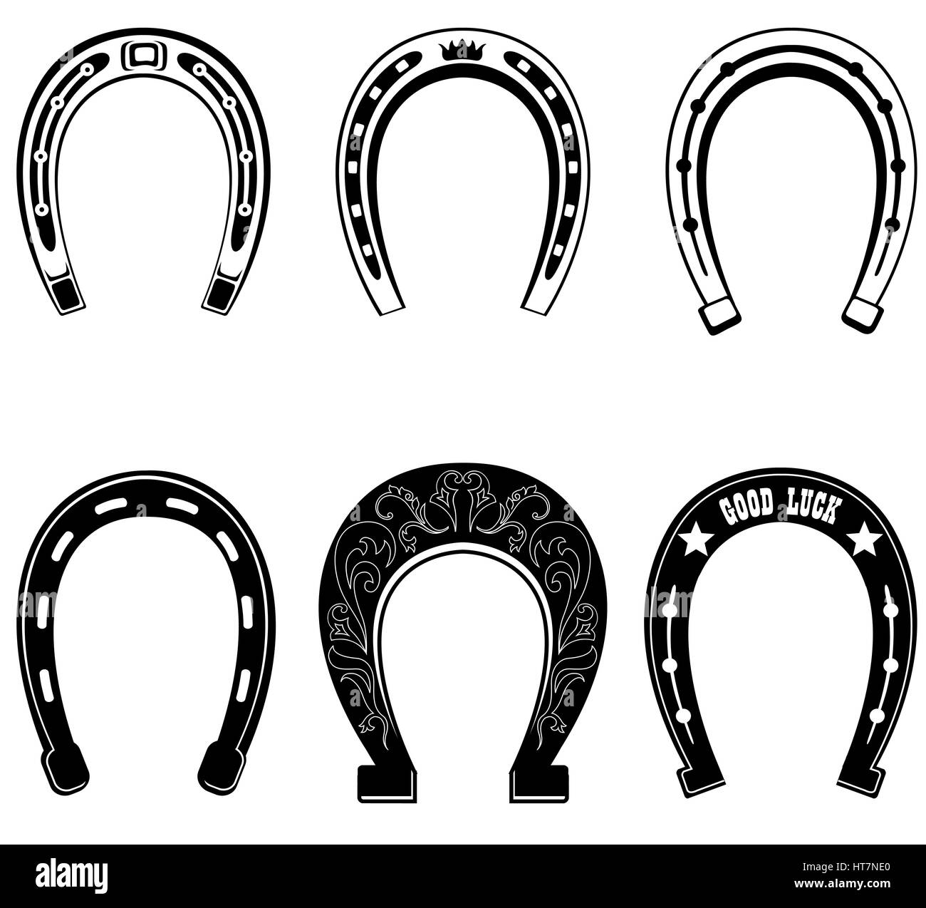 Horse shoe Set. Lucky steel horseshoes vector set isolated on white background. Stock Vector