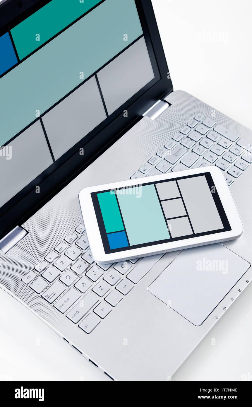 Responsive web design on mobile devices laptop and tablet pc Stock Photo