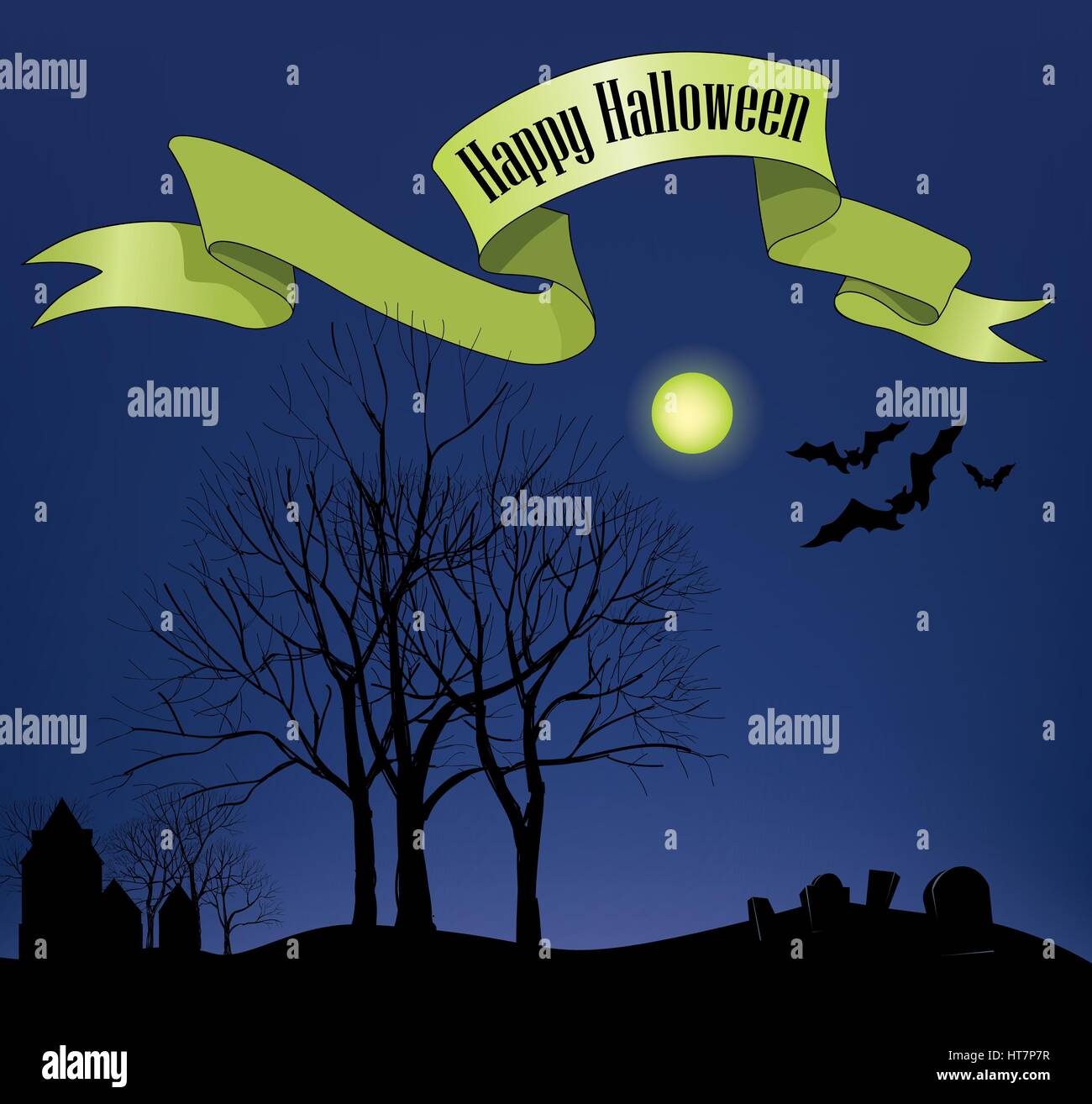 Halloween greeting card. Holiday Halloween landscape background Stock Vector
