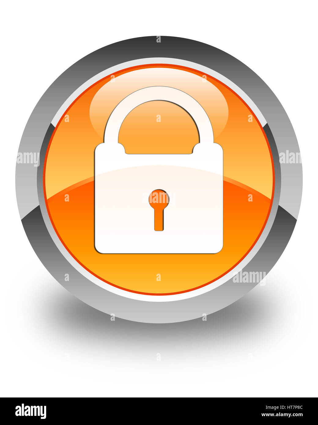 Padlock icon isolated on glossy orange round button abstract illustration Stock Photo