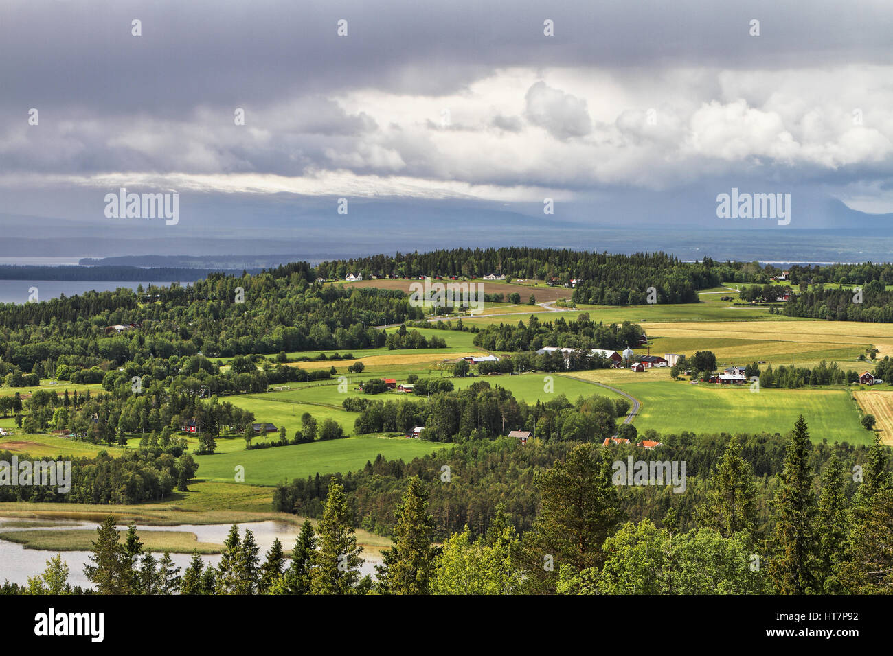 Vibrant summer view over Swedish landscape from Frösön, Östersund Stock