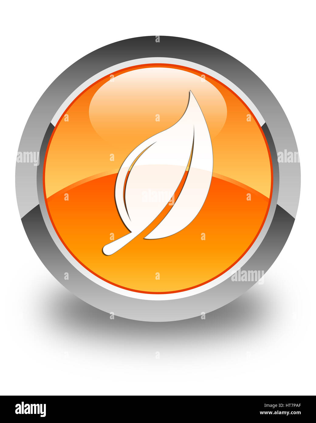 Leaf icon isolated on glossy orange round button abstract illustration ...