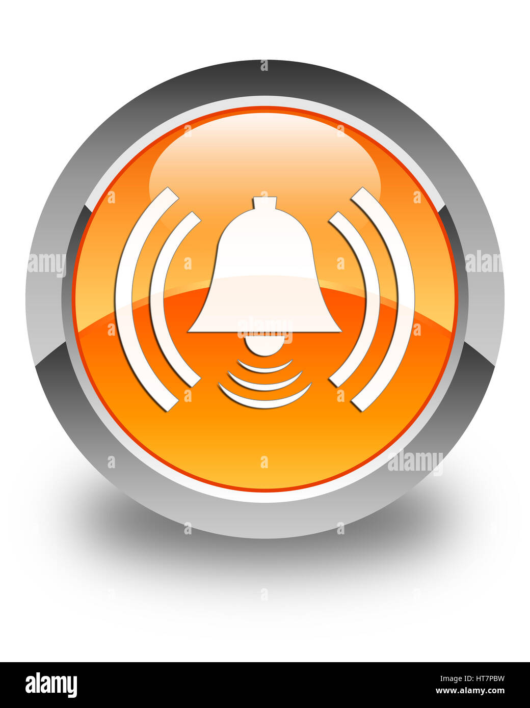 Alarm icon isolated on glossy orange round button abstract illustration ...