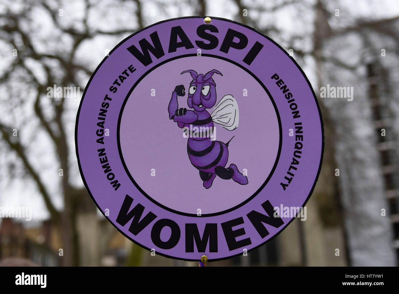 London, UK.  8 March 2017.  Women take part in a WASPI rally on International Women's Day.  Women Against State Pension Inequality, a campaign group that fights the injustice done to women born in the 1950s (on or after 6 April 1951) regarding the changes to their state pension age, gathered outside Parliament to lobby their MPs for reforms to state pensions. Credit: Stephen Chung / Alamy Live News Stock Photo