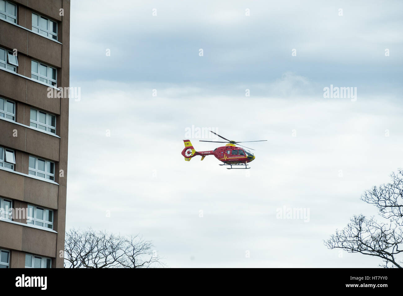 air ambulance in wolverhampton uk attending an incident Stock Photo