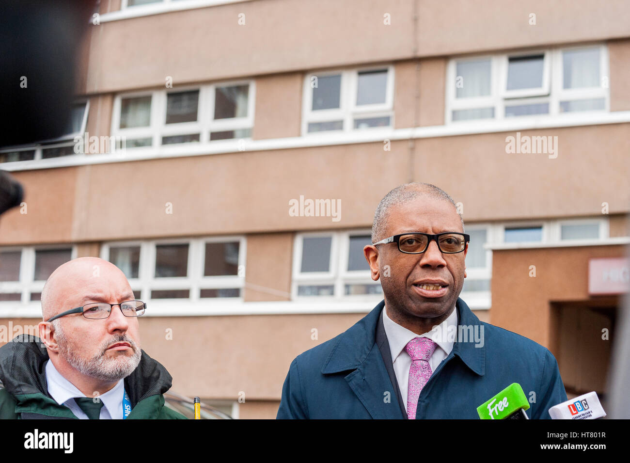 Merry Hill, Wolverhampton, UK. 8th March 2017. Murder and suicide in Highfield Court flat, victim stabbed, perpetrator suicide, 2 police officers injured attented by west midlands police and super intendant Keith Fraser police and Tony Iommi tactic response west midlands ambulane giving interviews Credit: i4images news/Alamy Live News Stock Photo