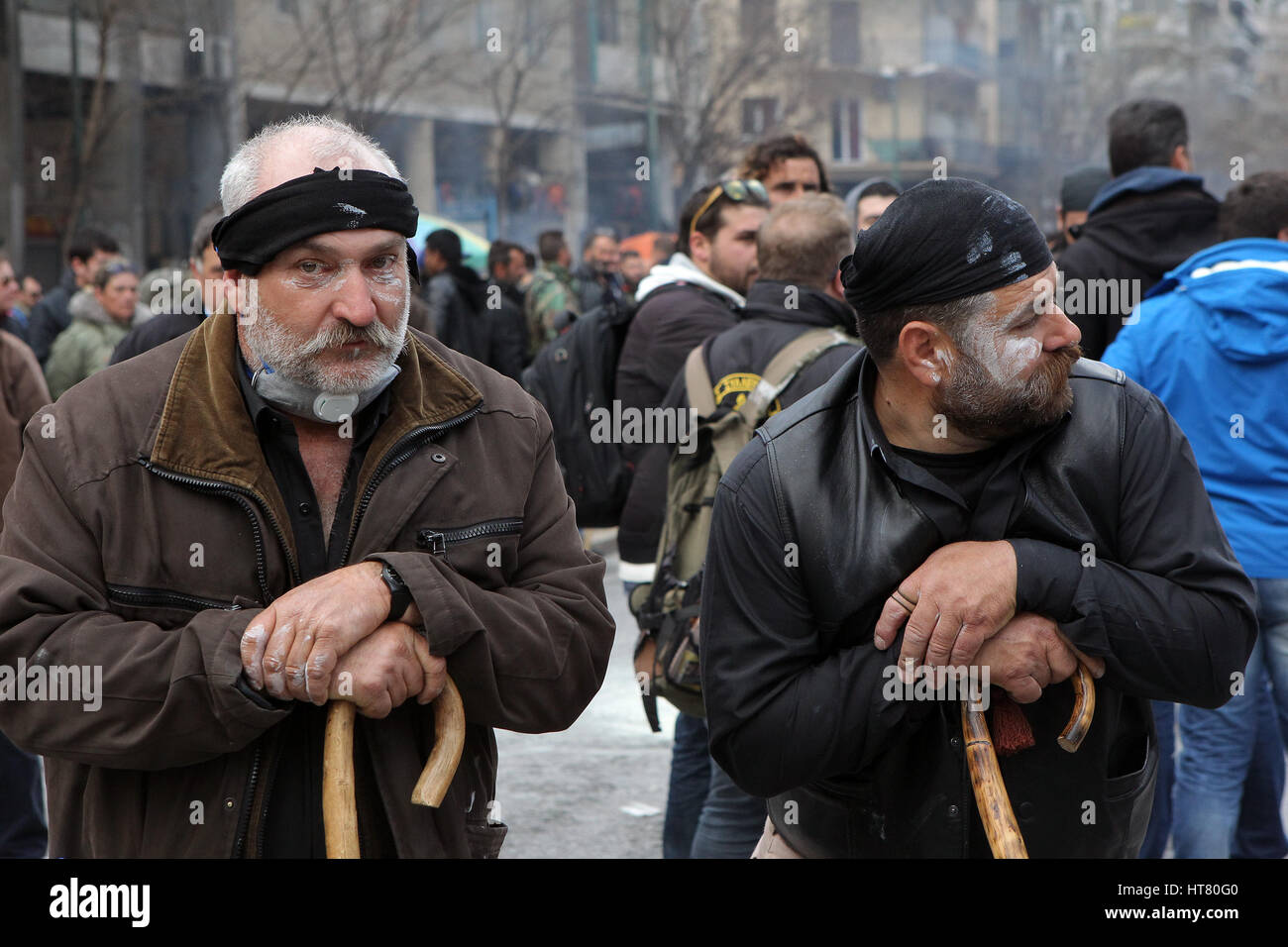 Athens, Greece. 8th Mar, 2017. Greek farmers protest in front of the Agriculture ministry in Athens, Greece, March 8, 2017. Farmers protested against the new austerity measures the government implements under the bailout program. Credit: Marios Lolos/Xinhua/Alamy Live News Stock Photo