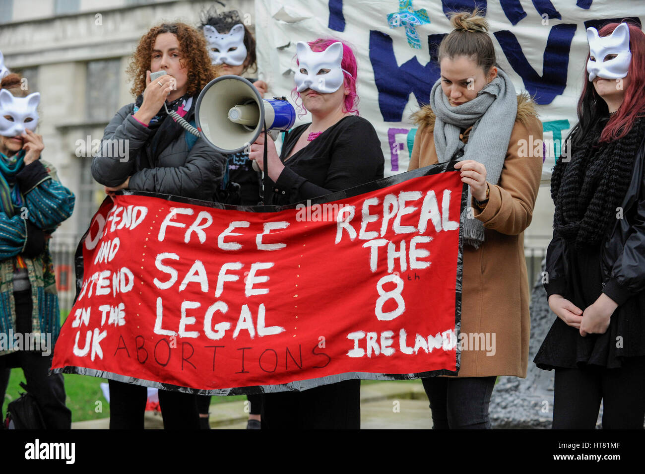 London, UK. 8 March 2017. Members of the Fourth Wave feminists group ...