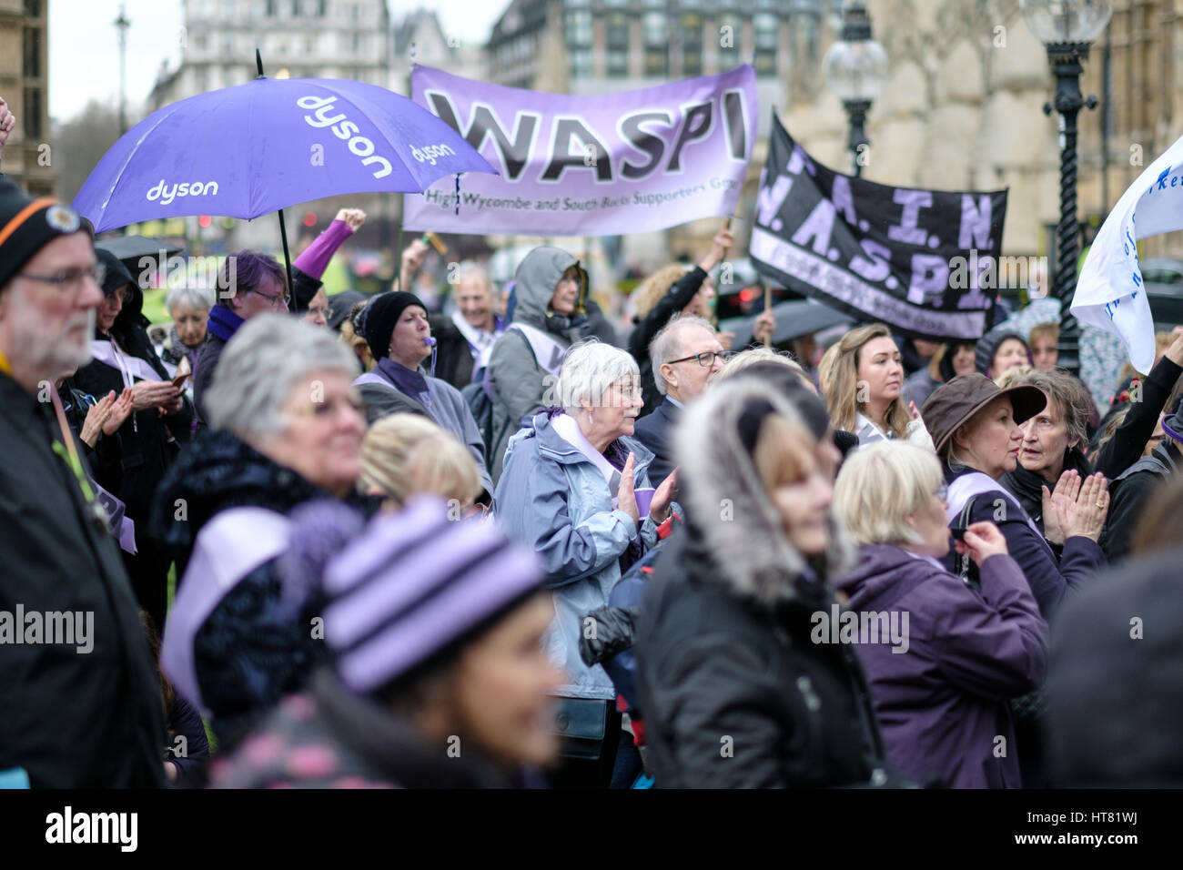 London, UK. 8th Mar, 2017. Women Against State Pension Inequality protest, The Houses of Parliament, London, UK Credit: Laurence Prax/Alamy Live News Stock Photo