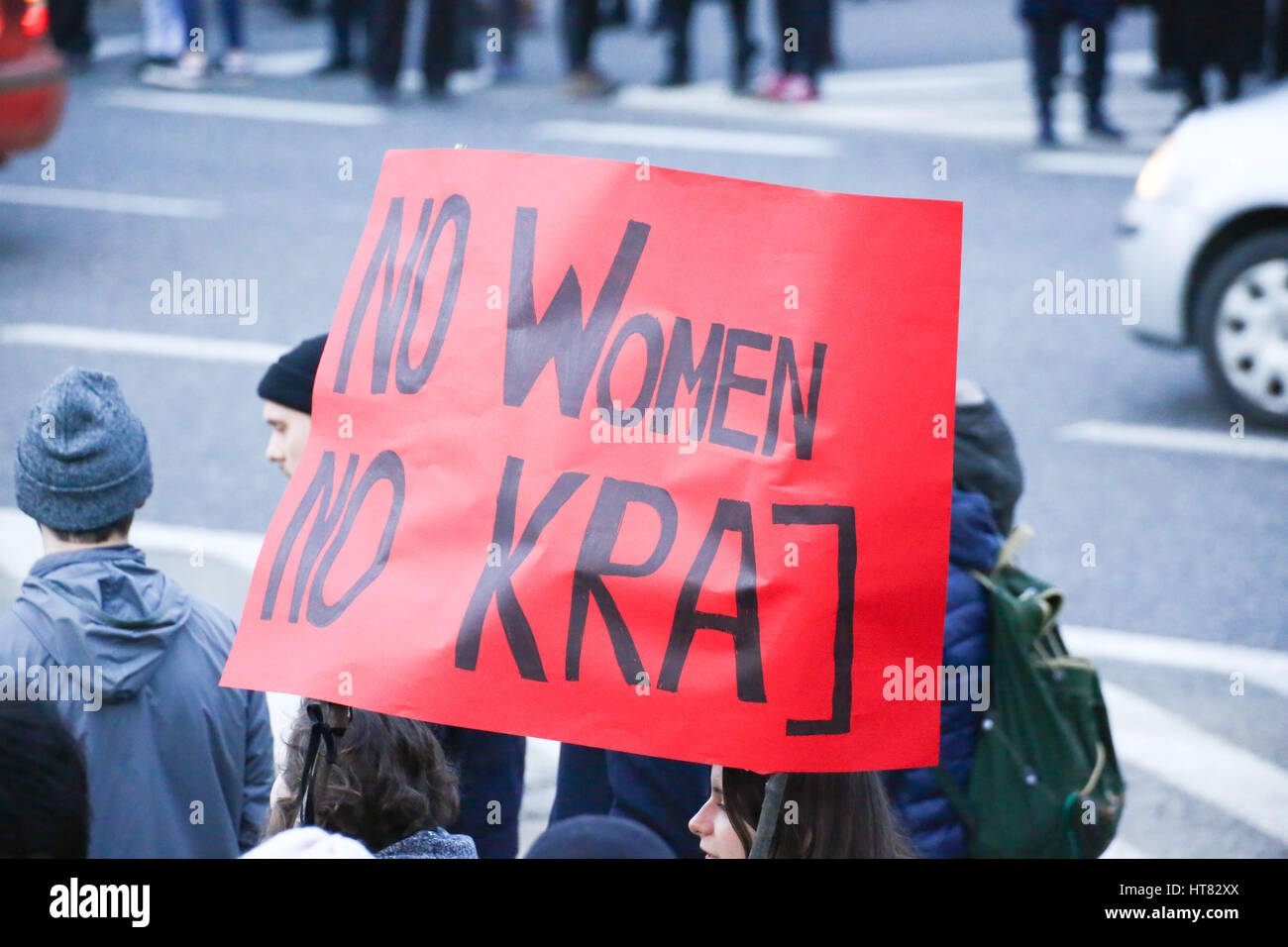 Warsaw, Poland. 8th March 2017. Thousands of women held protest for emancipation and fundamental rights at International Woman´s Day in Warsaw. Credit: Jake Ratz/Alamy Live News Stock Photo