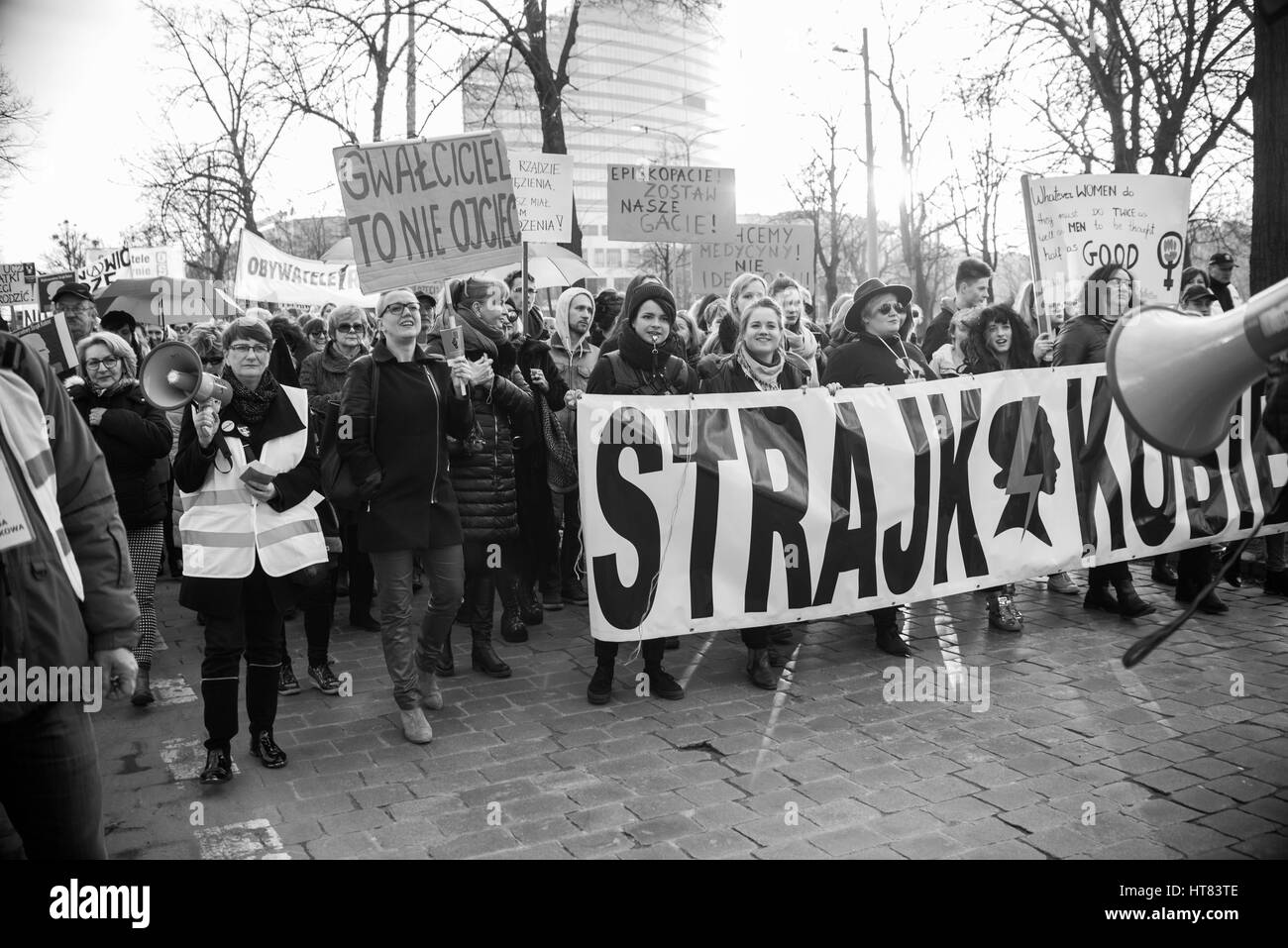 Wroclaw, Poland. 8th March, 2017. Womens protest 'Strajk Kobiet' on Womans Day against Polish government PIS,  on 08,03,2017 in Wroclaw, Poland Credit: Tomasz Trybus/Alamy Live News Stock Photo