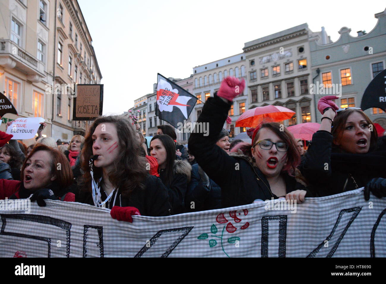 Cracow, Poland. 8th Mar, 2017. International Women's Day rally in Cracow, Poland Credit: Iwona Fijoł/Alamy Live News Stock Photo