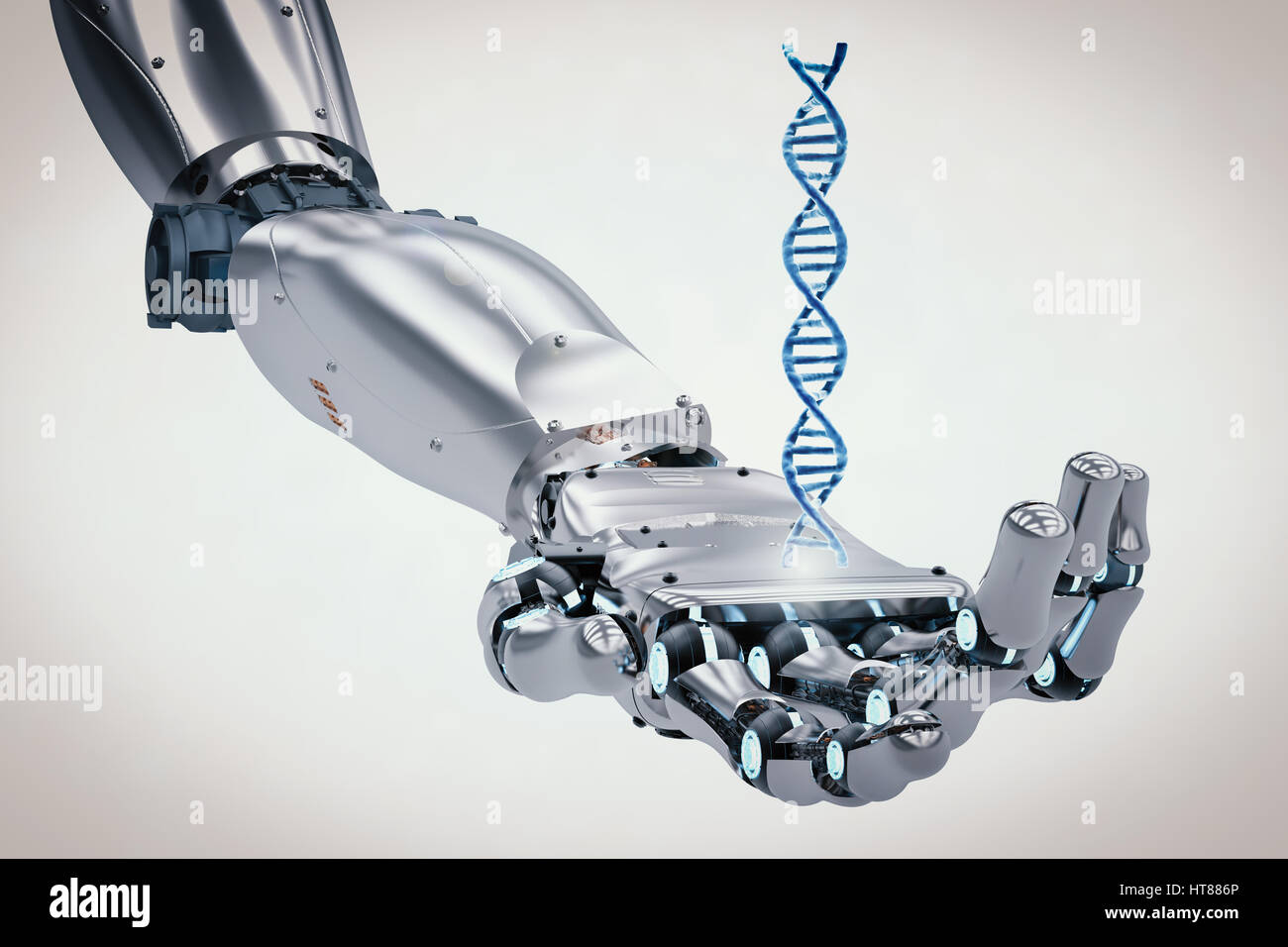 3d rendering robotic hand holding dna helix Stock Photo - Alamy