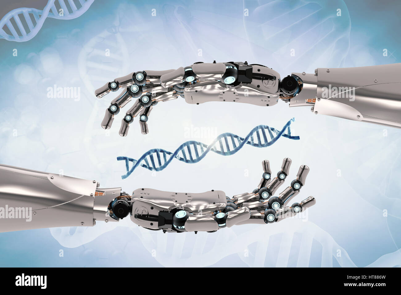 3d rendering robotic hand holding dna helix Stock Photo - Alamy