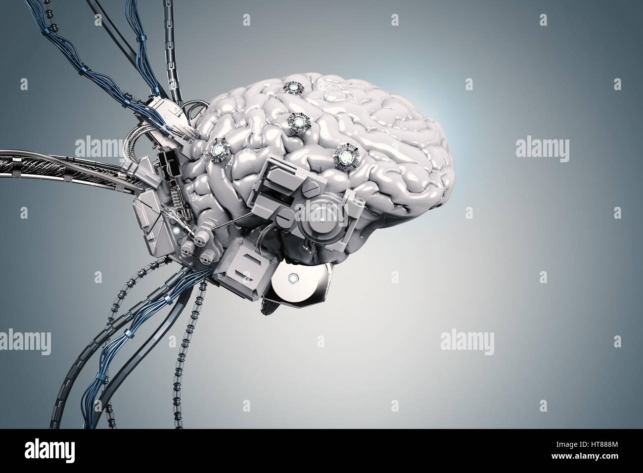 3d rendering robot brain with wires Stock Photo