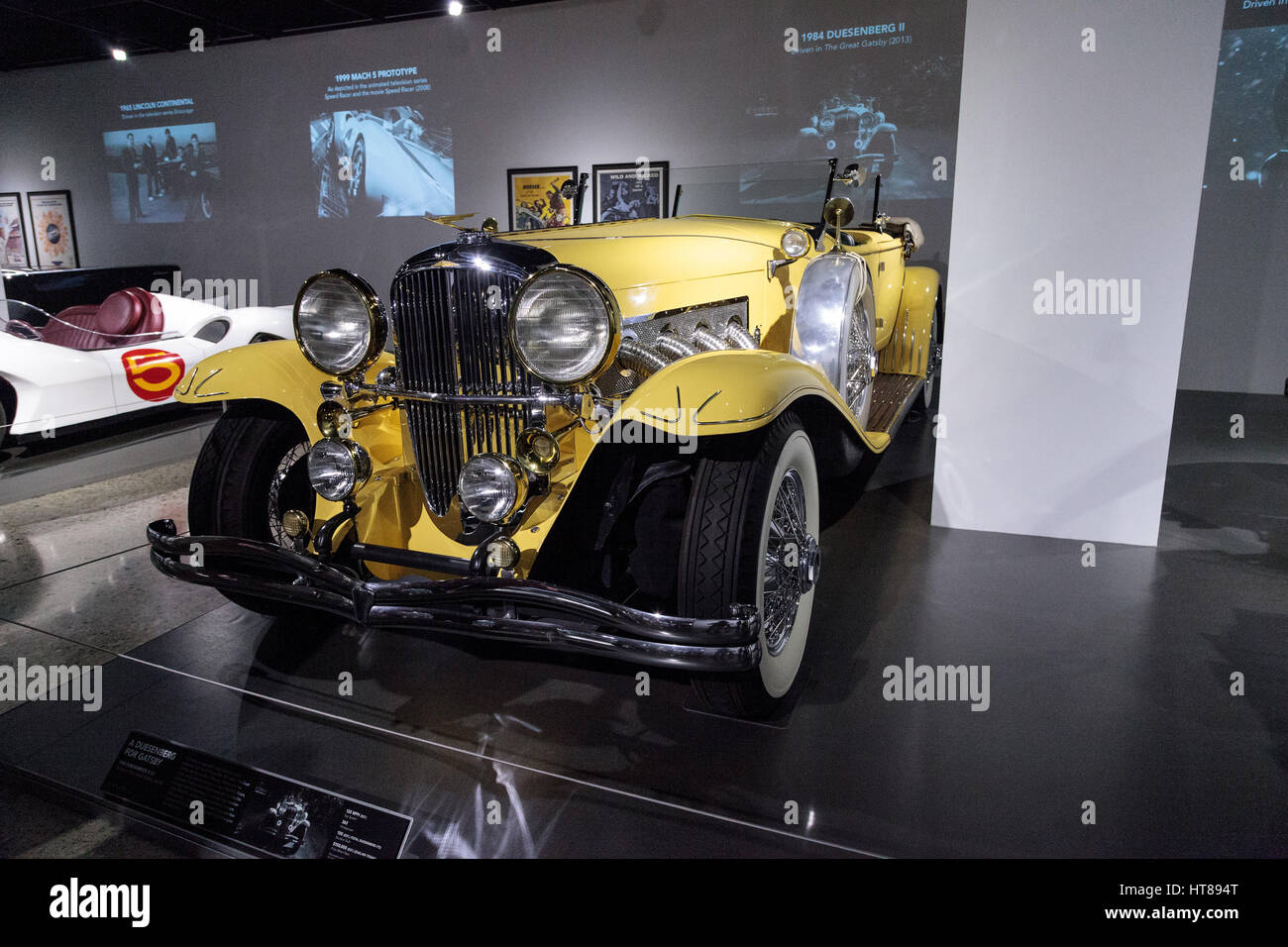 Los Angeles, CA, USA - March 4, 2017: Yellow 1984 Duesenberg II SJ