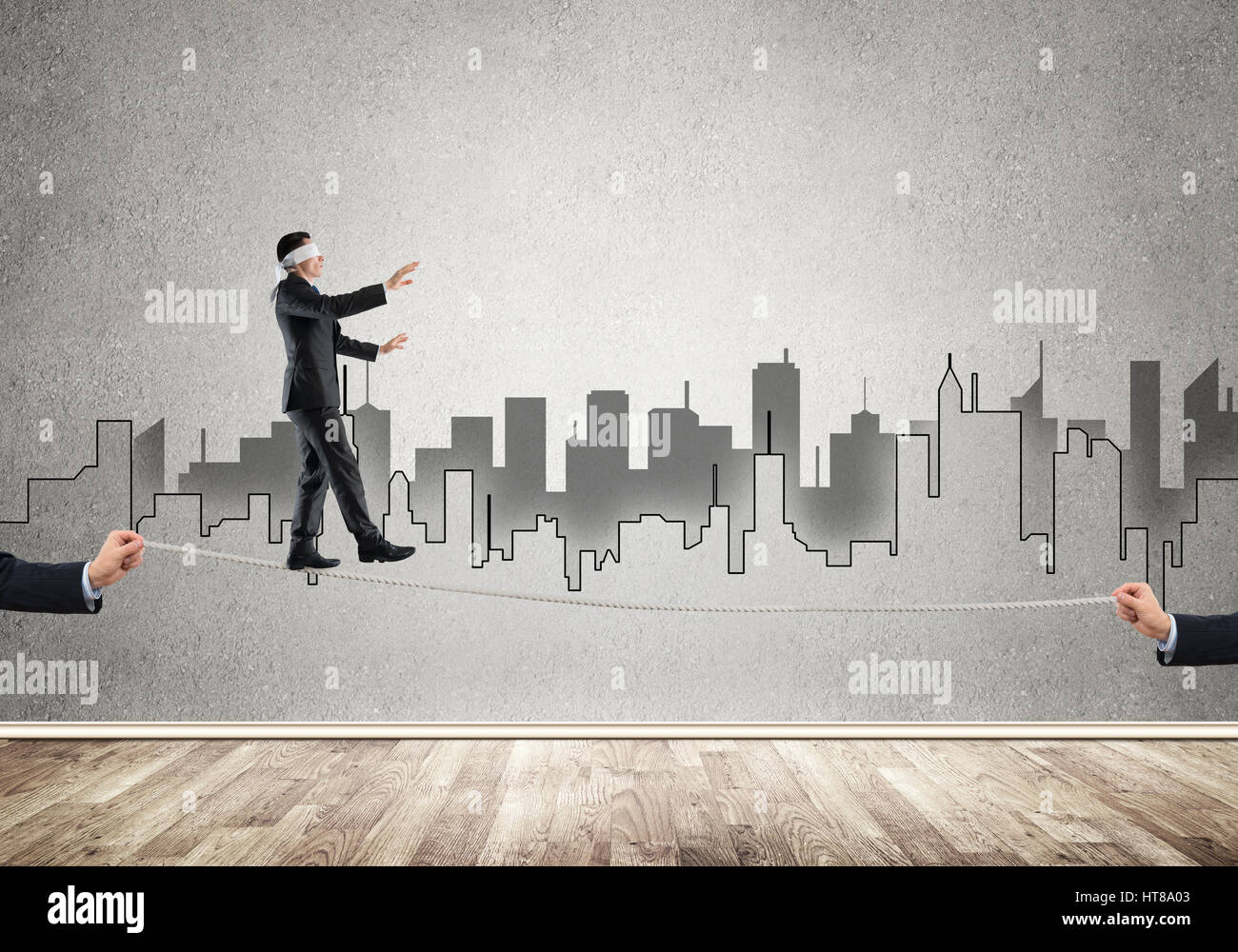 Business concept of risk support and assistance with man balancing on ...