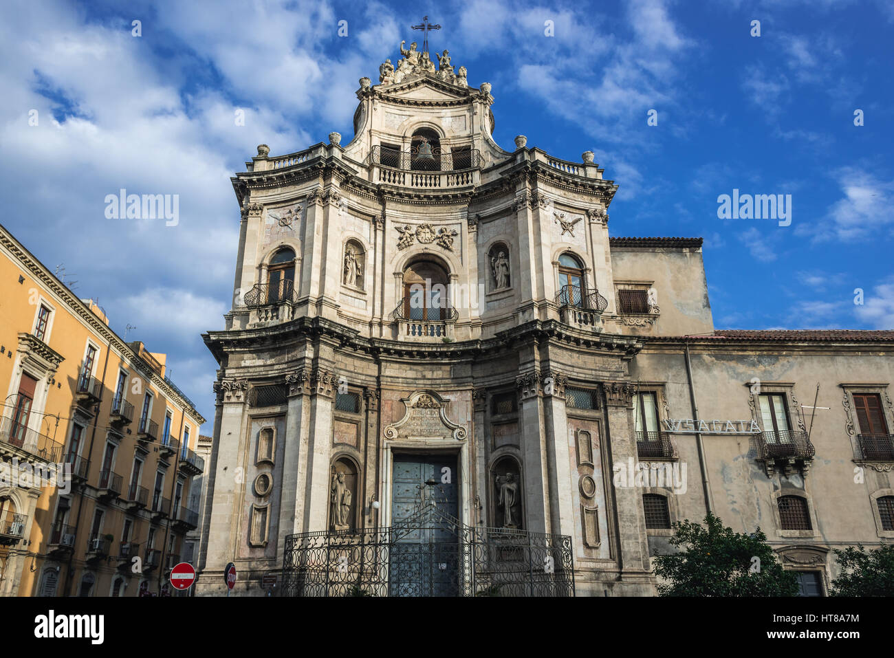 Baroque style Chiesa di San Placido Monaco e Martire (Church of Saint Placidus) in Catania city on the east side of Sicily Island, Italy Stock Photo