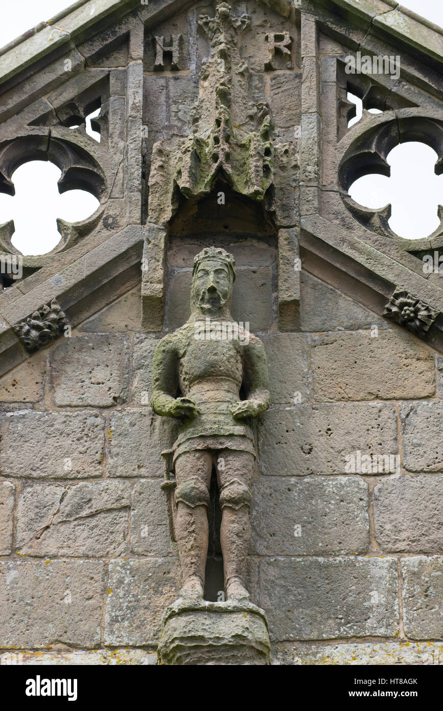 Staute of Henry IV on St Mary Magdalene's Church at Battlefield, Shrewsbury, Shropshire. Stock Photo