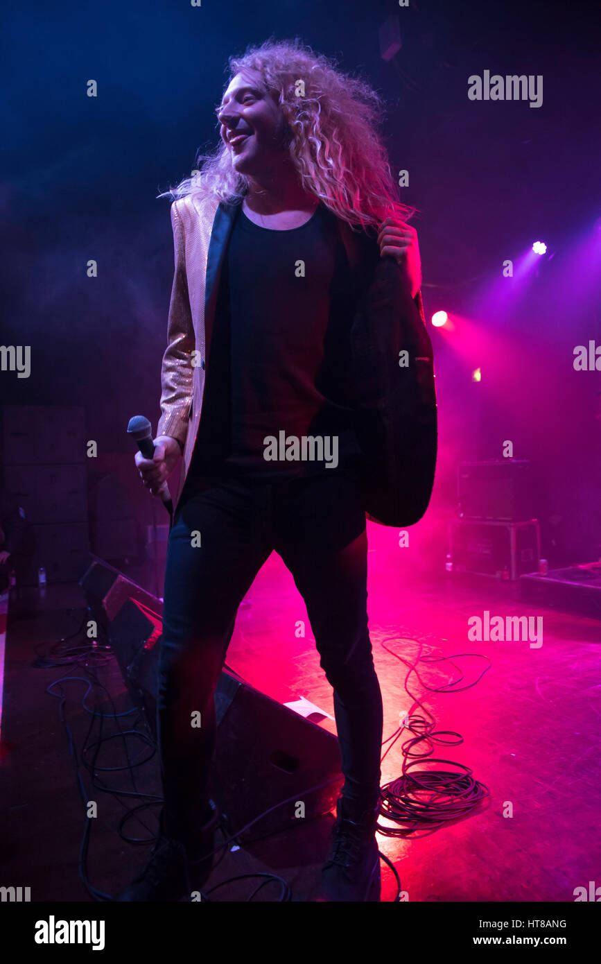 London, UK. 07th Mar, 2017. American rock band The Orwells perform on stage at Scala. The Orwells are an American rock band from Elmhurst, IL, a western suburb of Chicago. The members include Mario Cuomo (vocals), Dominic Corso (guitar), Matt O'Keefe (guitar), Grant Brinner (bass), and Henry Brinner (drums). Credit: Alberto Pezzali/Pacific Press/Alamy Live News Stock Photo