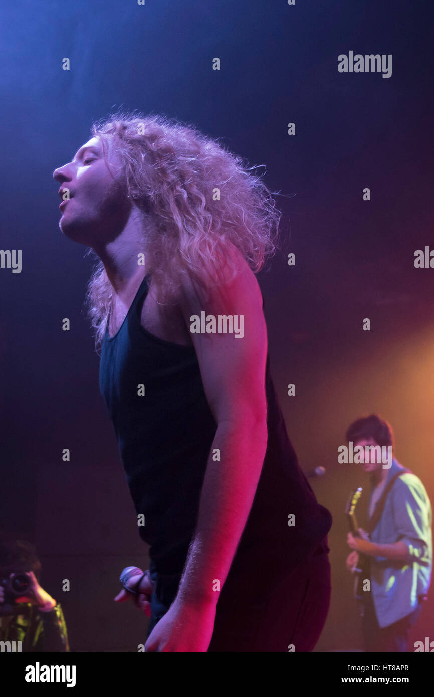 London, UK. 07th Mar, 2017. American rock band The Orwells perform on stage at Scala. The Orwells are an American rock band from Elmhurst, IL, a western suburb of Chicago. The members include Mario Cuomo (vocals), Dominic Corso (guitar), Matt O'Keefe (guitar), Grant Brinner (bass), and Henry Brinner (drums). Credit: Alberto Pezzali/Pacific Press/Alamy Live News Stock Photo