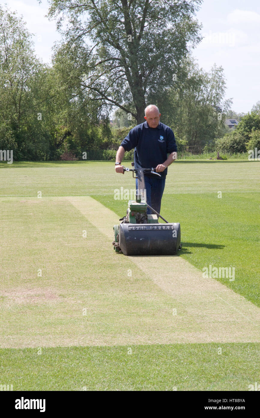 Groundsman maintains a cricket ground Stock Photo Alamy