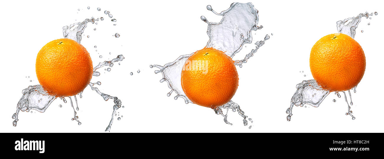 Water splash and fruits isolated on white backgroud. Fresh orange Stock ...