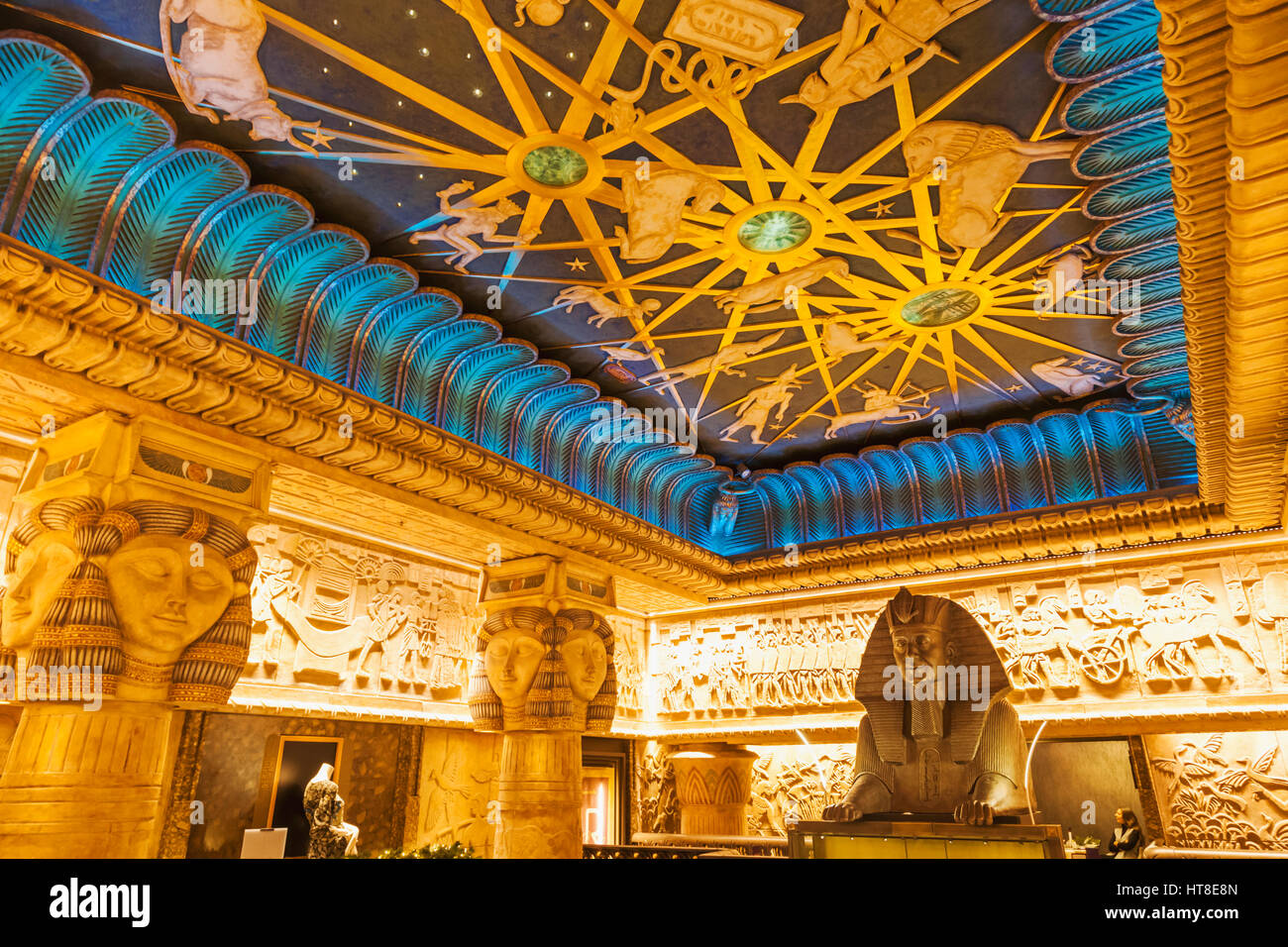 England, London, Knightsbridge, Harrods, The Egyptian Staircase Ceiling ...