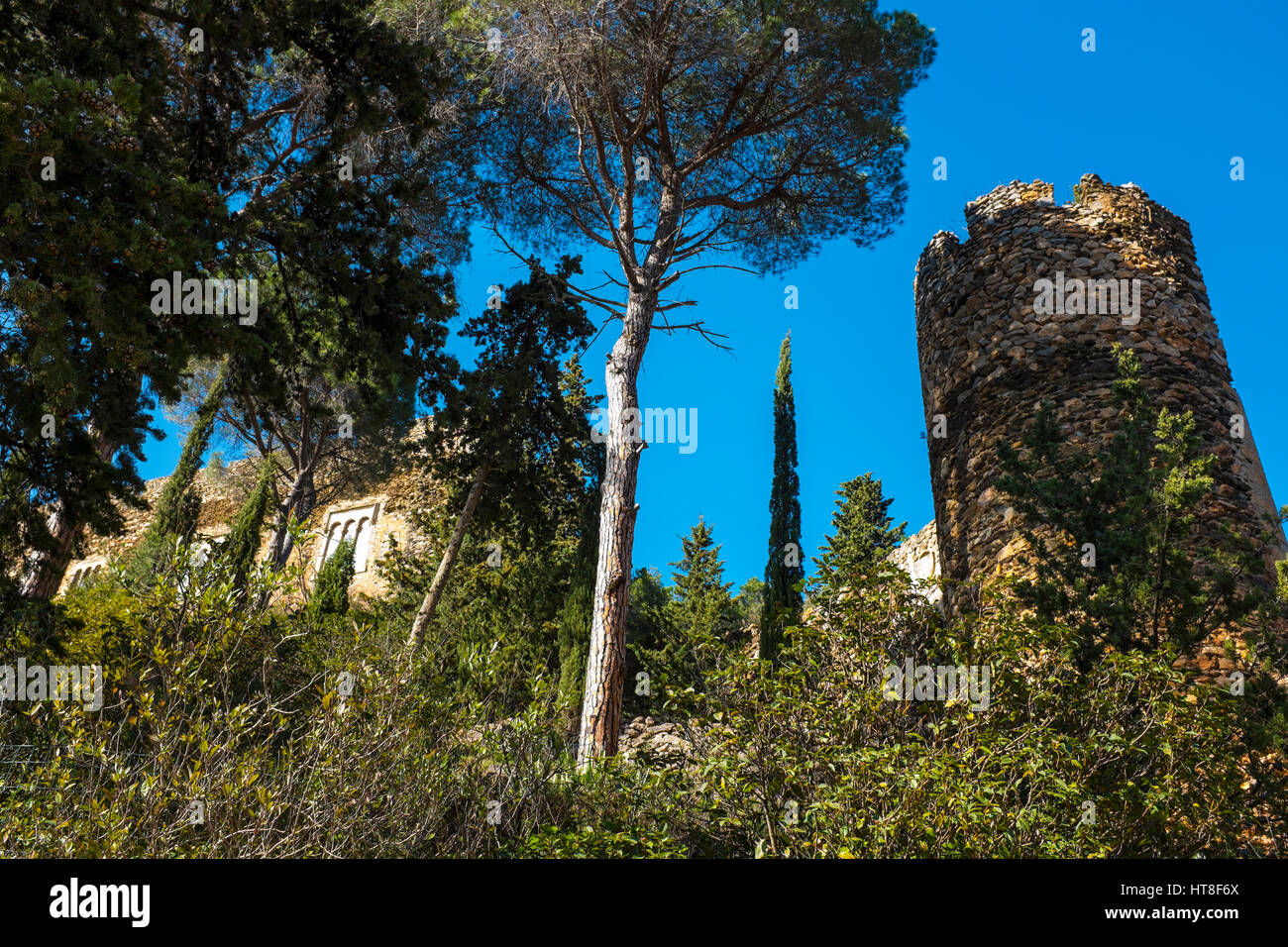 The Castle at Castelnou, Pyrenees Orientales, France Stock Photo