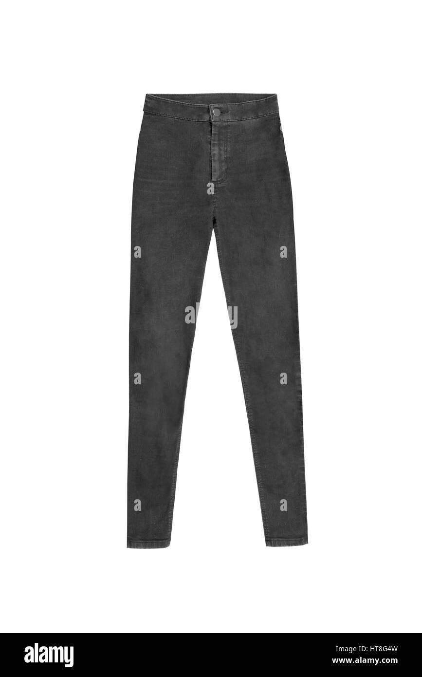 women's dark gray skinny high waist jeans pants, isolated on white  background Stock Photo - Alamy