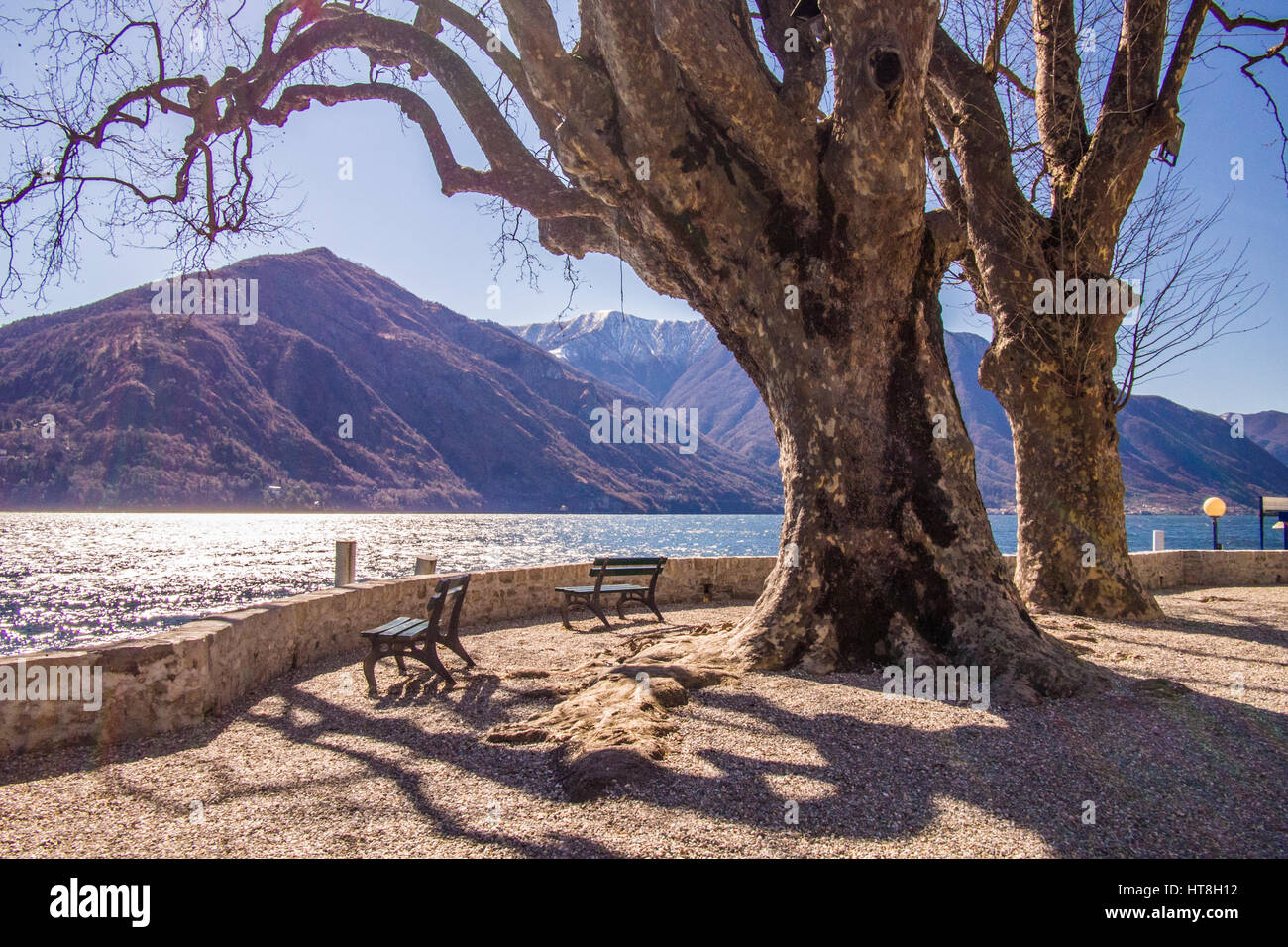 View of Lake Como during a walk between the town of Menaggio & Lenno (Along the centre of the west shoreline), Lombardy Region, Italy. Stock Photo