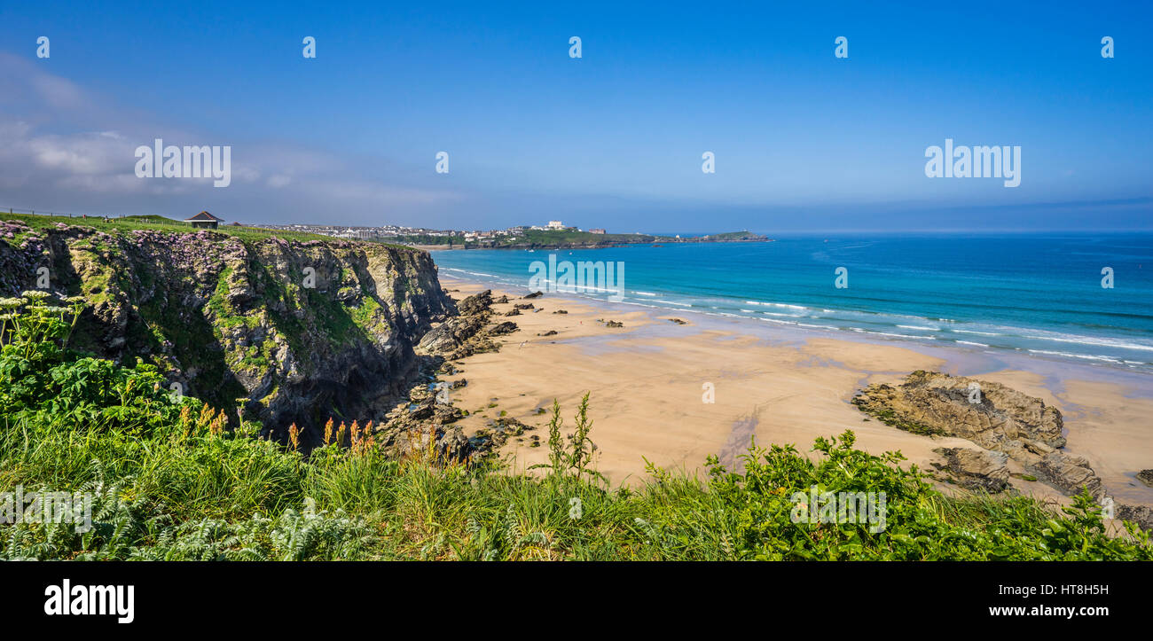 United Kingdom, Cornwall, Newquay, beach below the cliffs at the Barrowfields Stock Photo