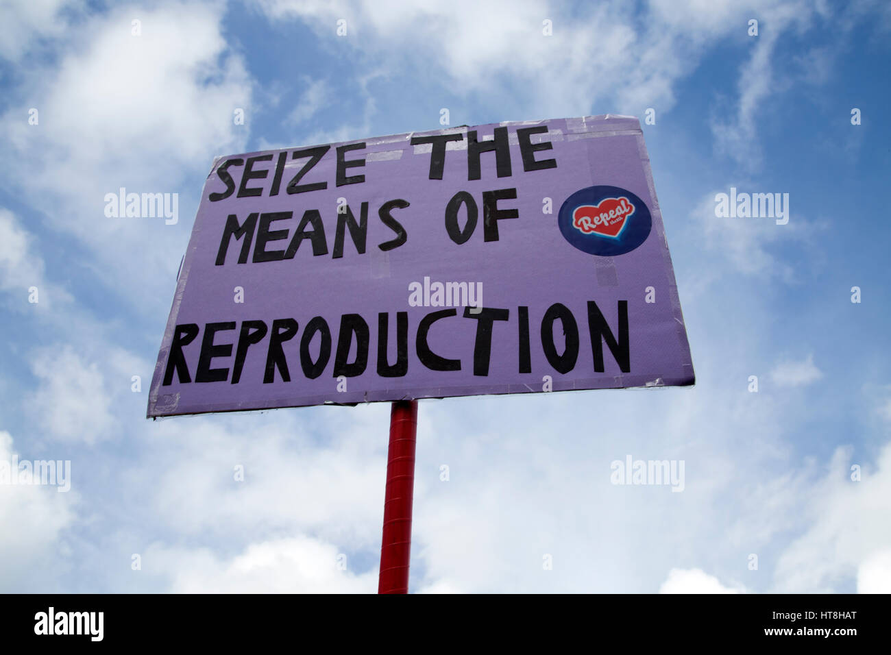 Protest placards at Repeal the 8th protest in Dublin city, Ireland. Stock Photo