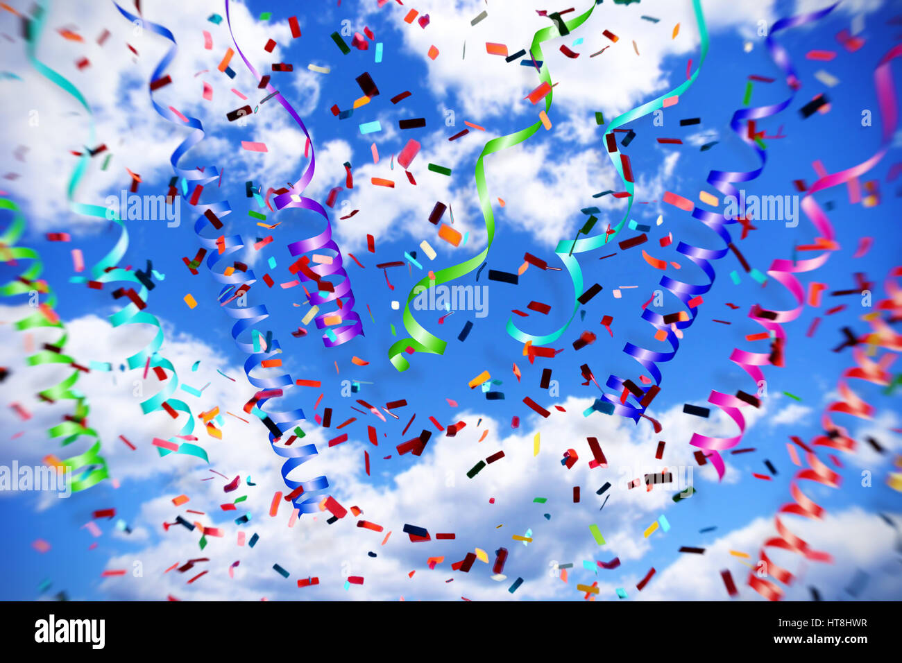 Cheerful Background With Streamer And Confetti Stock Photo Alamy