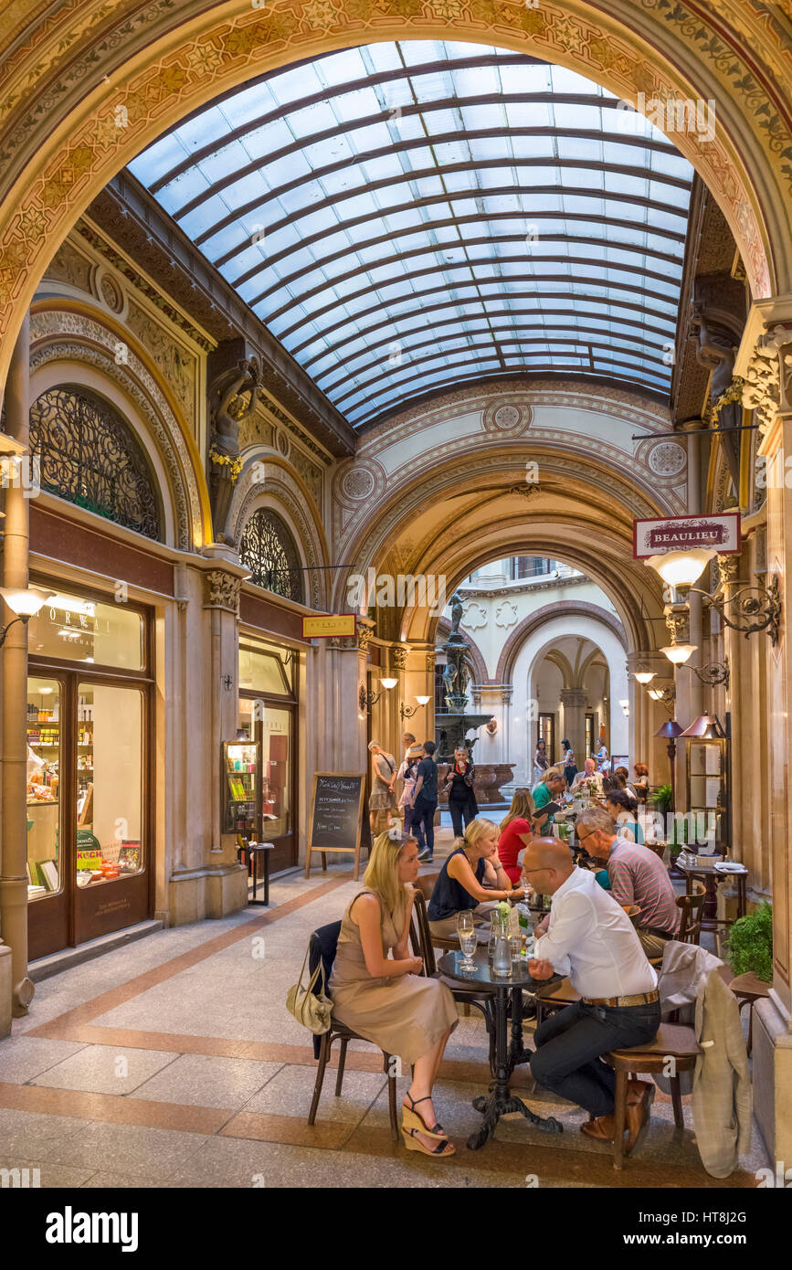 Vienna. Cafe and shops in the Freyung Passage, Palais Ferstel, Innere Stadt, Vienna, Austria Stock Photo