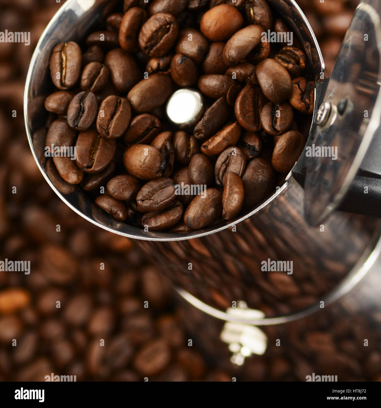 coffee beans in espresso machine top view Stock Photo Alamy
