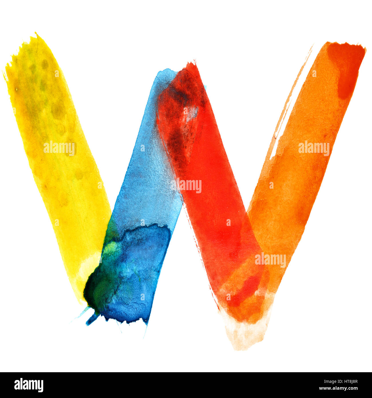 Letter W - colorful watercolor alphabet Stock Photo