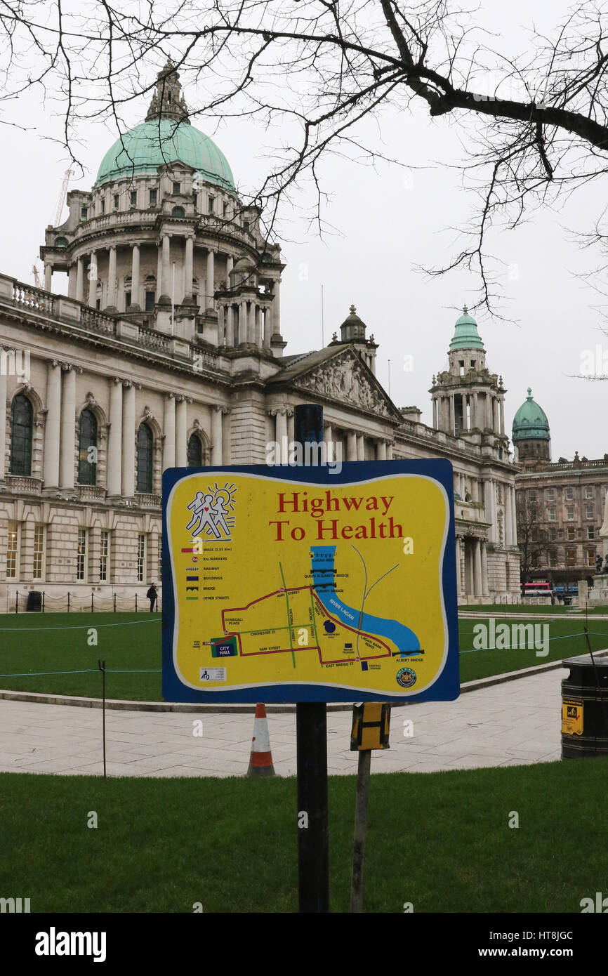 The front of the City Hall in Belfast. The main entrance to the building is in Donegall Square North, Belfast, Northern Ireland. Stock Photo