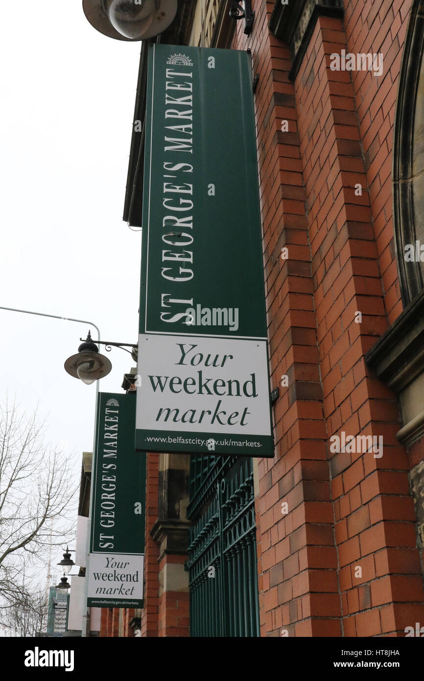 St George's Market in Belfast Northern Ireland. There is a different market on various days and items include food, local produce, art and crafts as w Stock Photo