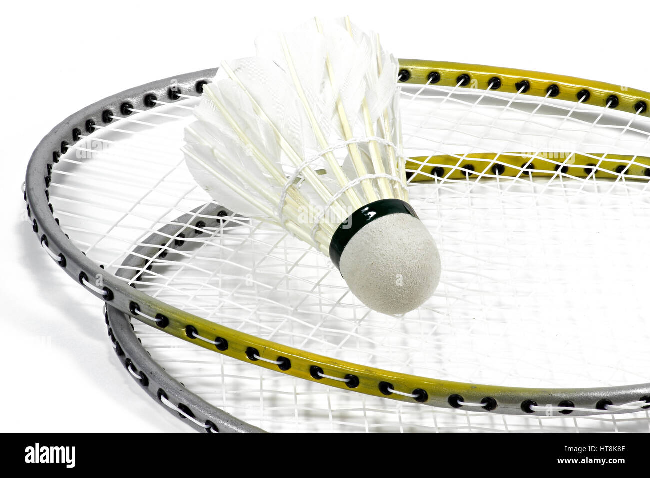badminton equipment on white background Stock Photo
