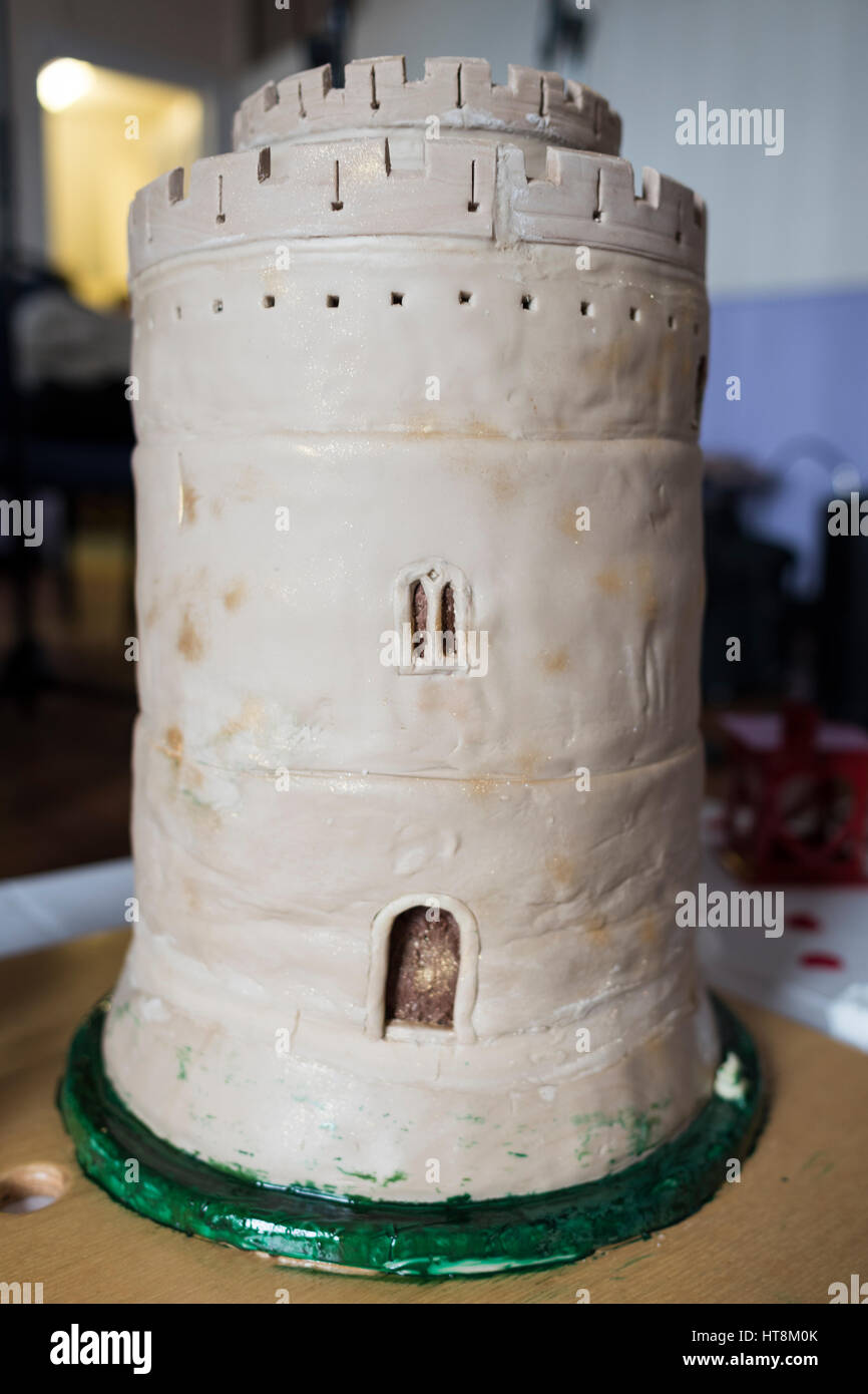 Castle wedding cake inspired by the great keep at Pembroke castle in Wales Stock Photo