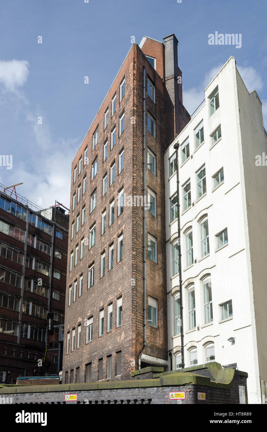 Rear of small ugly office blocks in Swallow Street in the centre of Birmingham Stock Photo