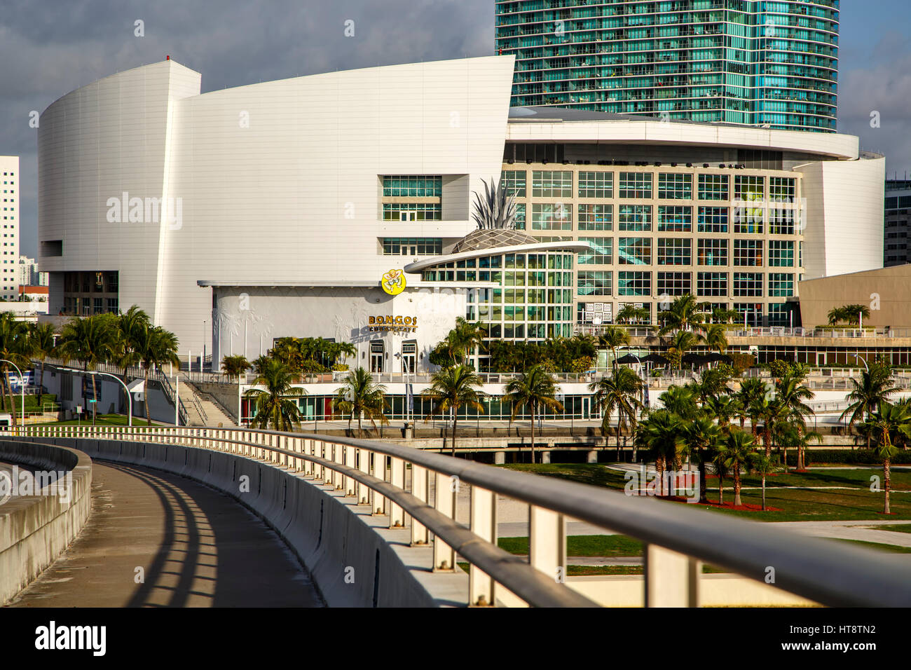 American Airlines Arena and Port Blvd. Bridge, Miami, Florida Stock Photo