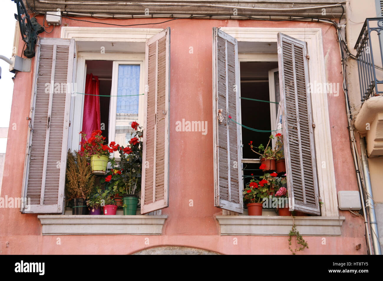 A Pair of French windows with Shutters, Toulon, France Stock Photo