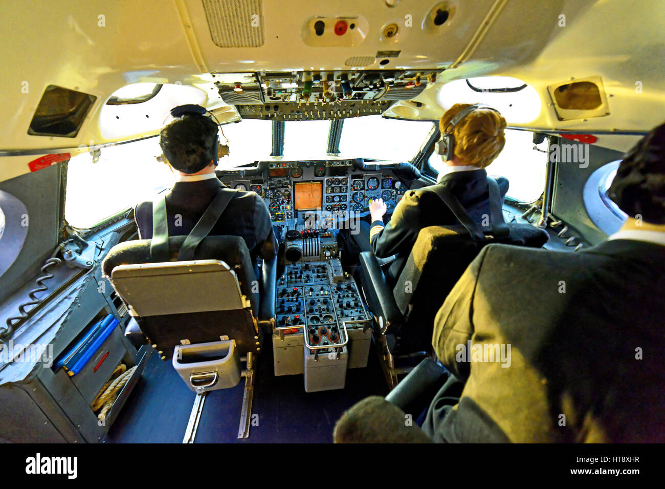 Trident passenger jet flight deck pilot copilot and engineer Stock