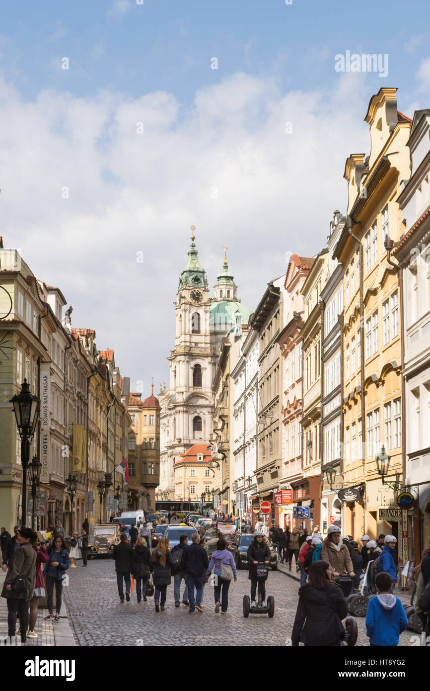 Mostecka street with St Nicholas church in the background, Mala Strana, Prague, Czech Republic Stock Photo